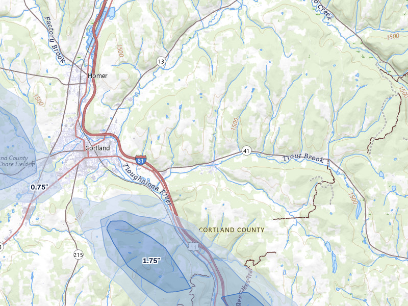 NEXRAD radar-signature map of the hail storm over Mc Graw, NY on Jul 3, 2026
