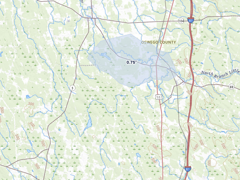 NEXRAD radar-signature map of the hail storm over Mexico, NY on Jul 1, 2026