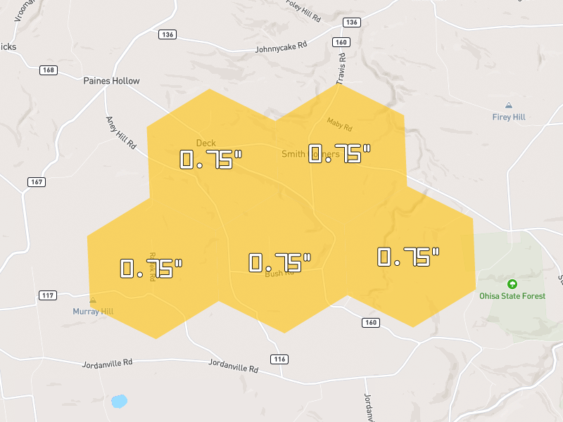 Hail map of Mohawk, NY on Jul 2, 2026, hail up to 0.75"