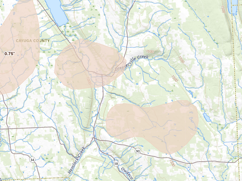 Radar-estimated hail-size map of the storm over Moravia, NY on Sep 2, 2026