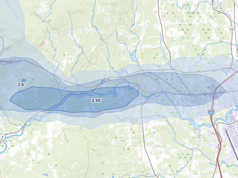 NEXRAD radar-signature map of the hail storm over Morrisonville, NY on Jul 1, 2026