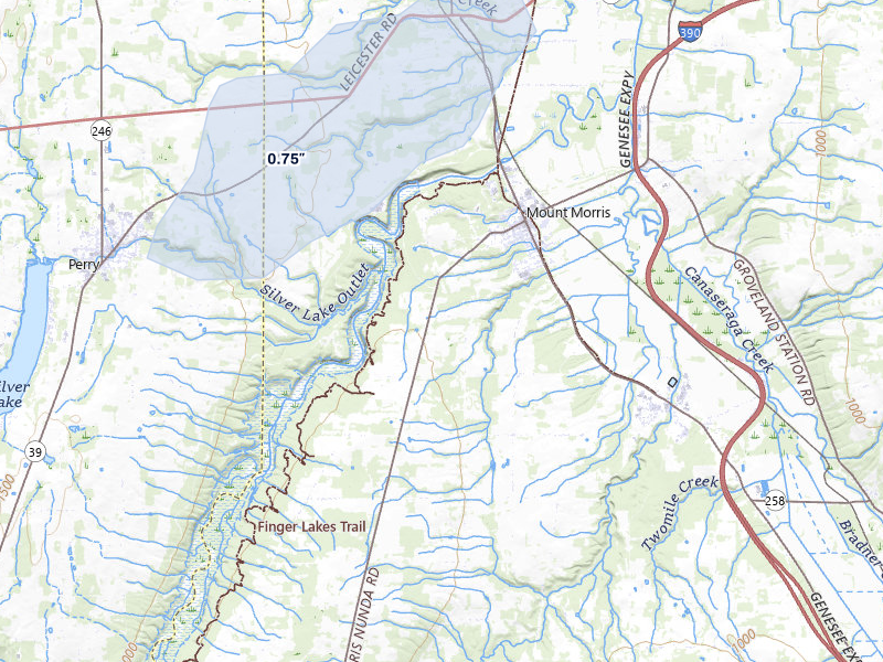 NEXRAD radar-signature map of the hail over Mount Morris, NY