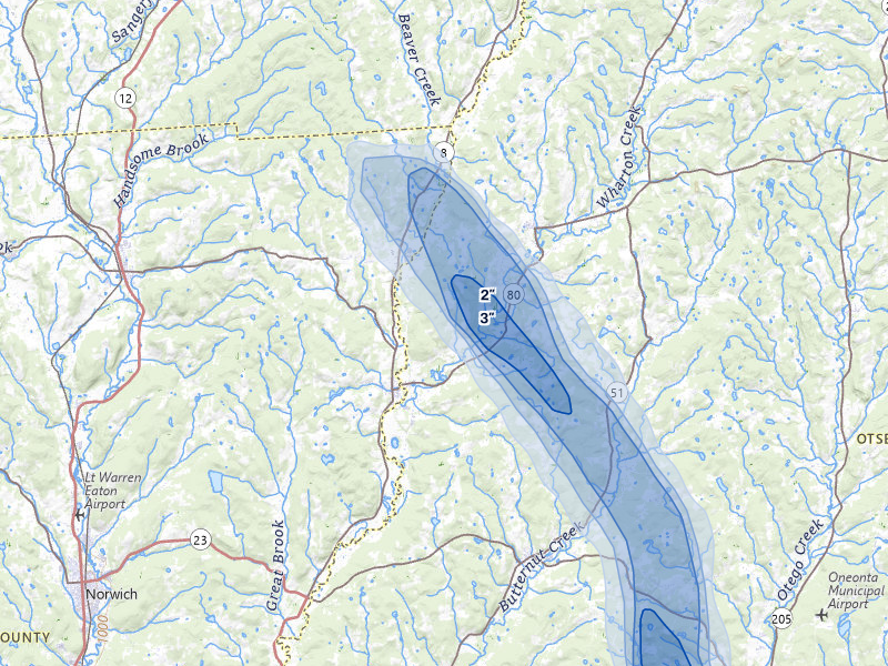 NEXRAD radar-signature map of the hail storm over New Berlin, NY on Jun 30, 2026