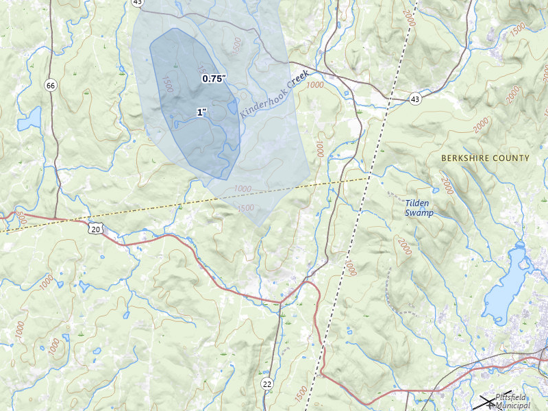 NEXRAD radar-signature map of the hail storm over New Lebanon, NY on Jul 1, 2026