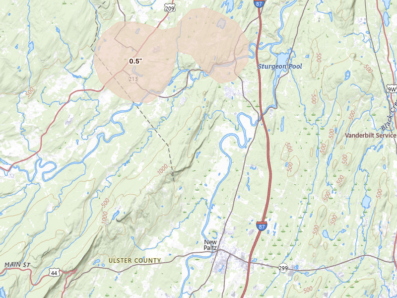 Radar-estimated hail-size map of the storm over New Paltz, NY