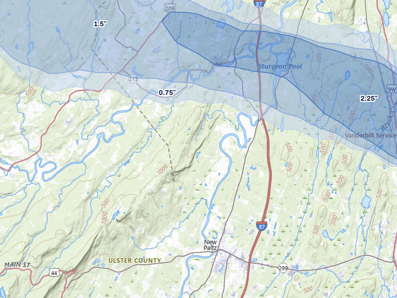 NEXRAD radar-signature map of the hail storm over New Paltz, NY on Jun 6, 2026