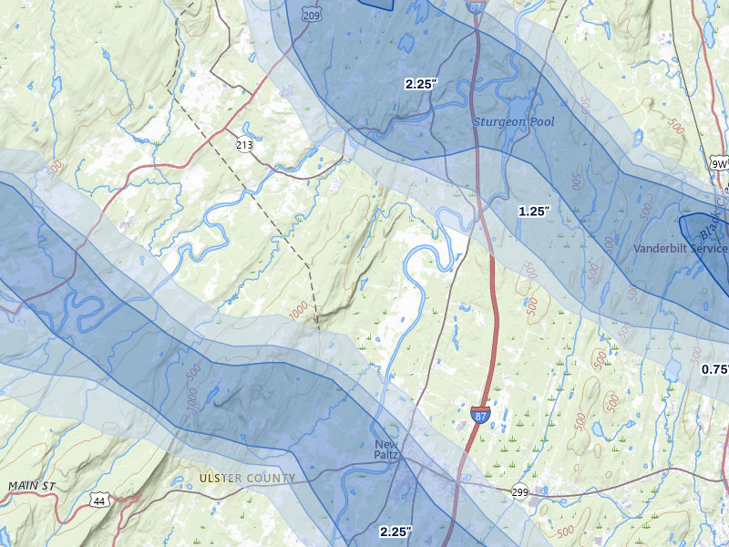 NEXRAD radar-signature map of the hail over New Paltz, NY