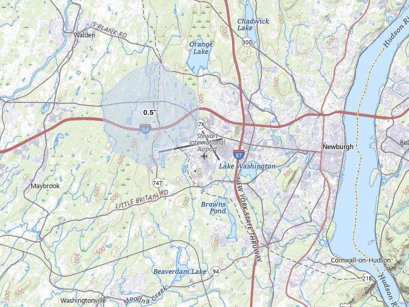 NEXRAD radar-signature map of the hail storm over New Windsor, NY on Jun 6, 2026
