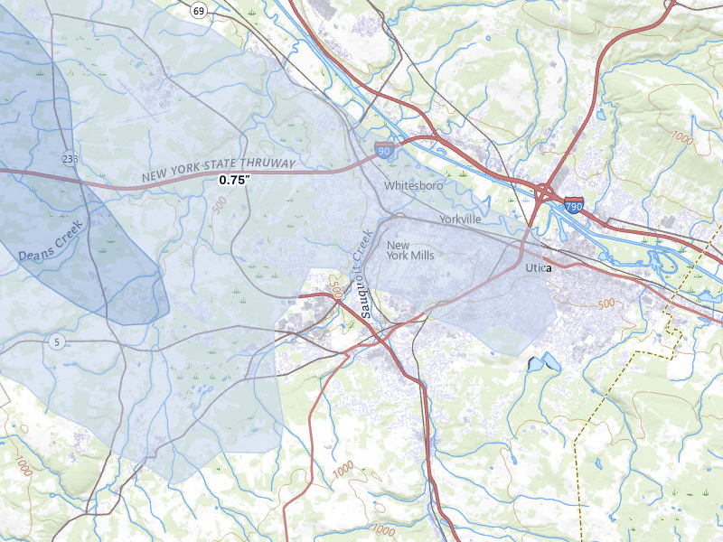 NEXRAD radar-signature map of the hail over New York Mills, NY