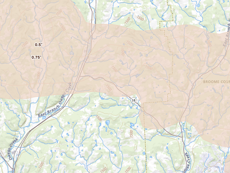 Radar-estimated hail-size map of the storm over Newark Valley, NY on Mar 31, 2026