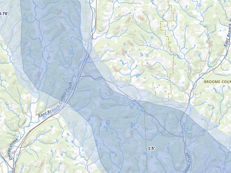 NEXRAD radar-signature map of the hail storm over Newark Valley, NY on Jul 3, 2026