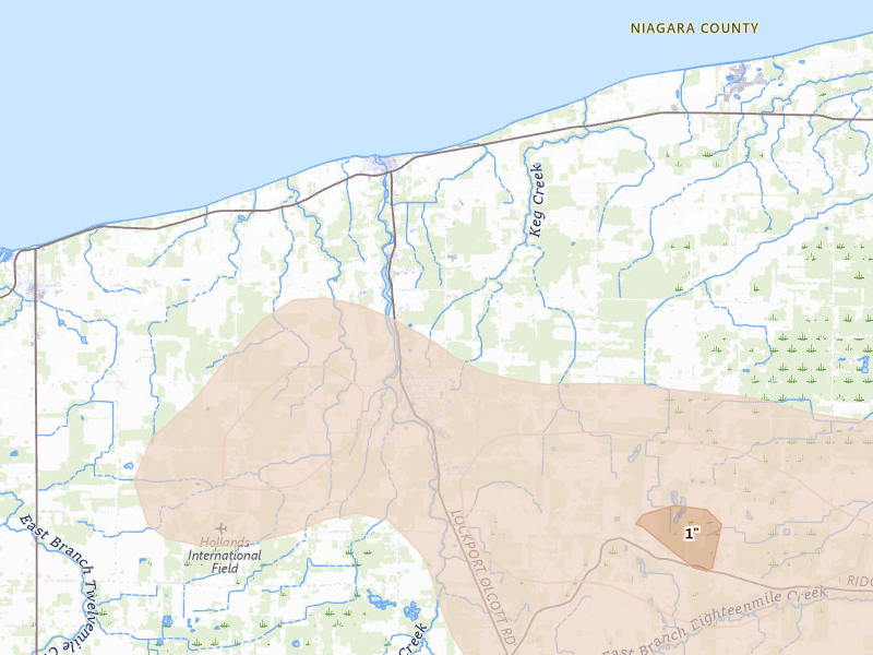 Radar-estimated hail-size map of the storm over Newfane, NY on Jul 18, 2026