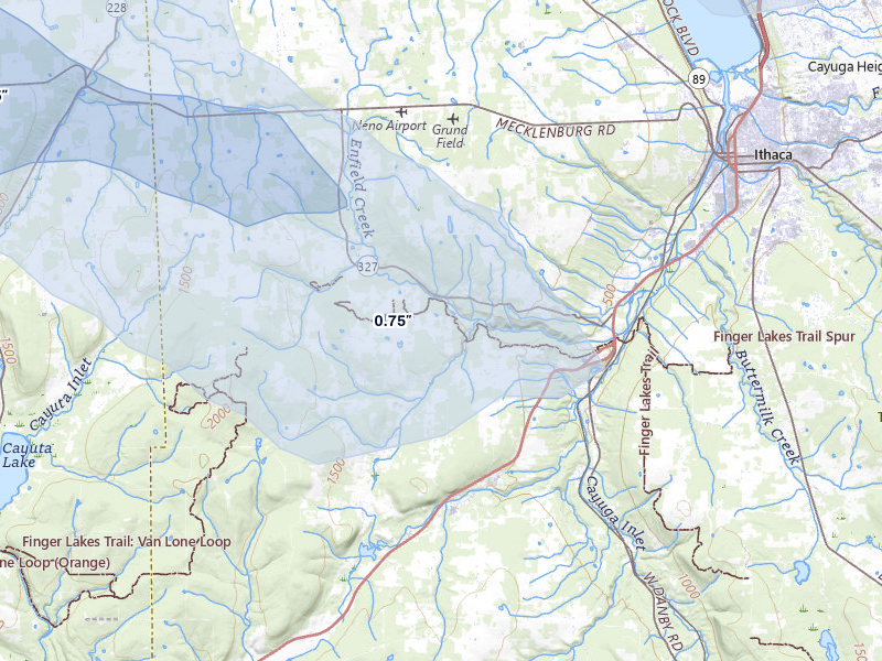 NEXRAD radar-signature map of the hail over Newfield, NY