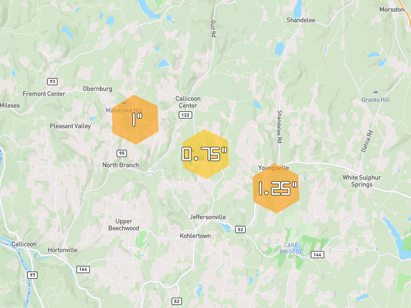 Hail map of North Branch, NY on Jun 6, 2026, hail up to 1.25"