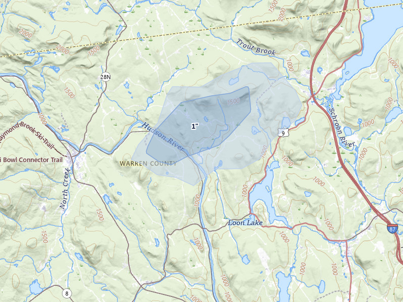 NEXRAD radar-signature map of the hail over North Creek, NY