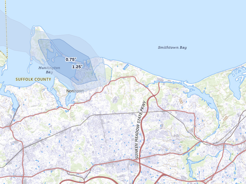 NEXRAD radar-signature map of the hail over Northport, NY