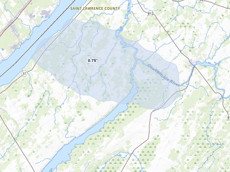 NEXRAD radar-signature map of the hail storm over Ogdensburg, NY on Jun 30, 2026