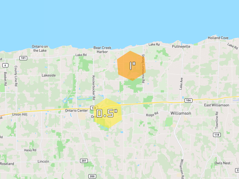 Hail map of Ontario, NY on Jul 28, 2026, hail up to 1"