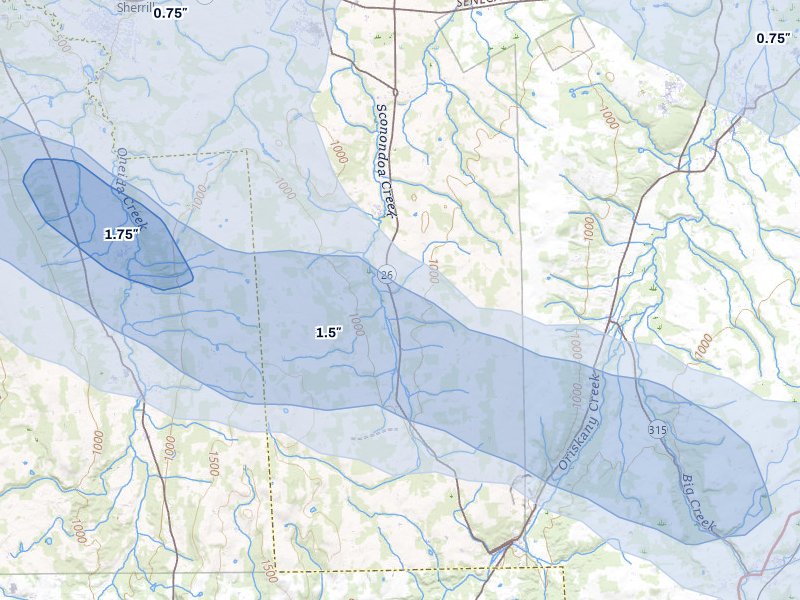 NEXRAD radar-signature map of the hail over Oriskany Falls, NY
