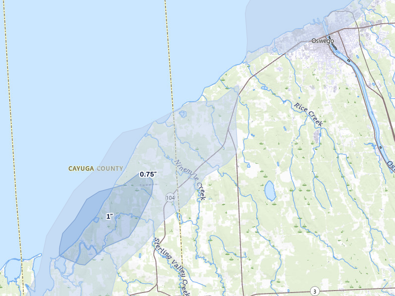 NEXRAD radar-signature map of the hail storm over Oswego, NY on May 13, 2026