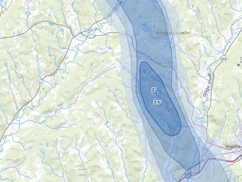 NEXRAD radar-signature map of the hail over Otego, NY