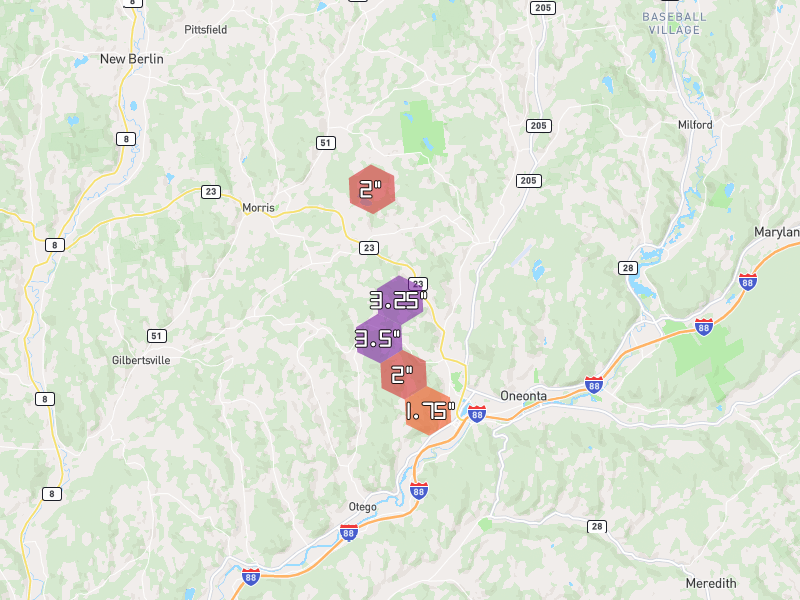 Hail map of Otego, NY on Jun 30, 2026, hail up to 3.5"