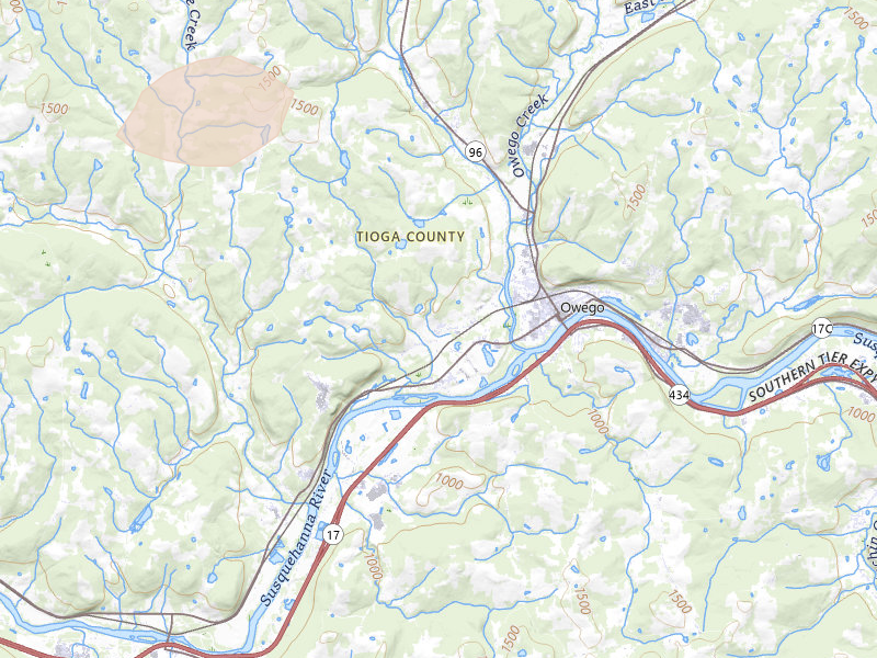 Radar-estimated hail-size map of the storm over Owego, NY on Mar 31, 2026