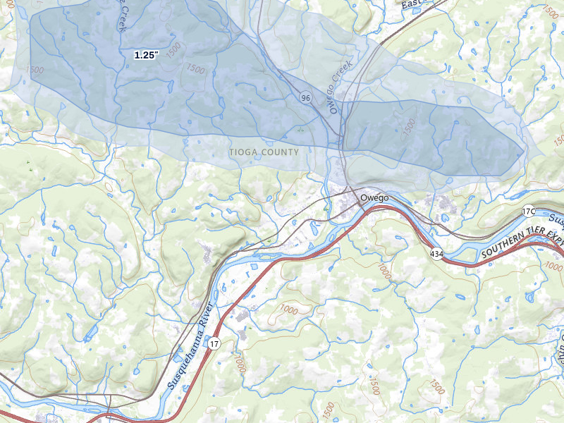 NEXRAD radar-signature map of the hail over Owego, NY