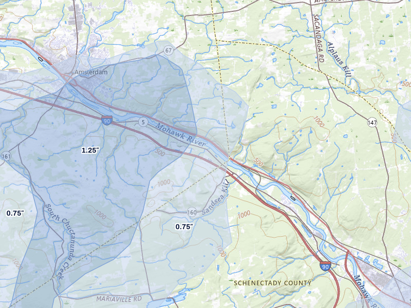 NEXRAD radar-signature map of the hail over Pattersonville, NY