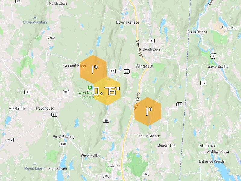 Hail map of Pawling, NY on Jul 4, 2026, hail up to 1"