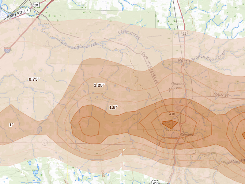 Radar-estimated hail-size map of the storm over Perrysburg, NY on Mar 31, 2026