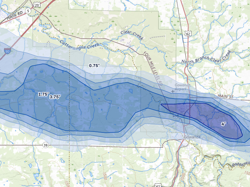NEXRAD radar-signature map of the hail over Perrysburg, NY