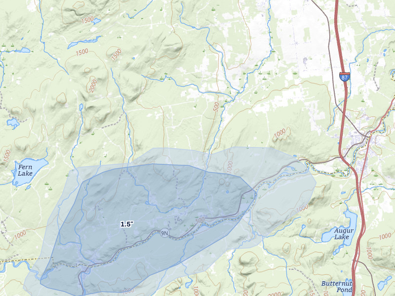 NEXRAD radar-signature map of the hail storm over Peru, NY on Jul 1, 2026