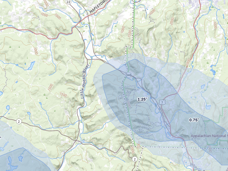 NEXRAD radar-signature map of the hail over Petersburg, NY