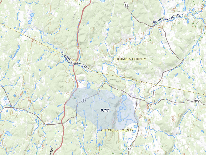 NEXRAD radar-signature map of the hail over Pine Plains, NY
