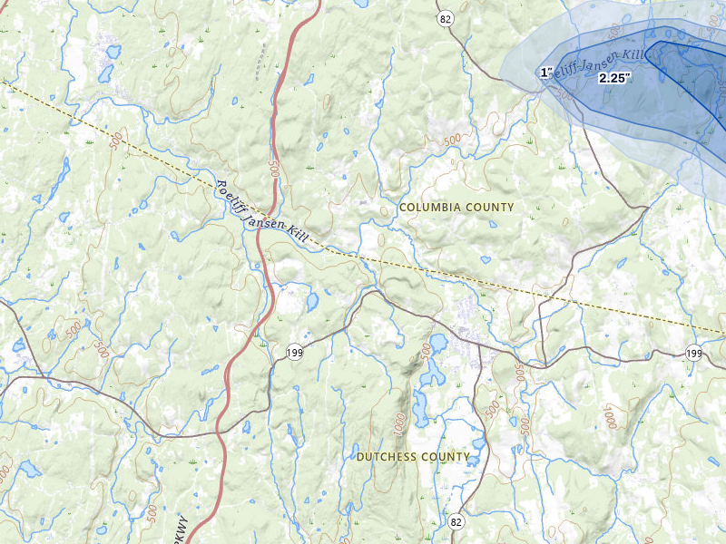 NEXRAD radar-signature map of the hail over Pine Plains, NY
