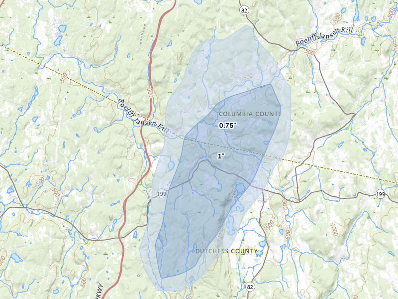 NEXRAD radar-signature map of the hail over Pine Plains, NY