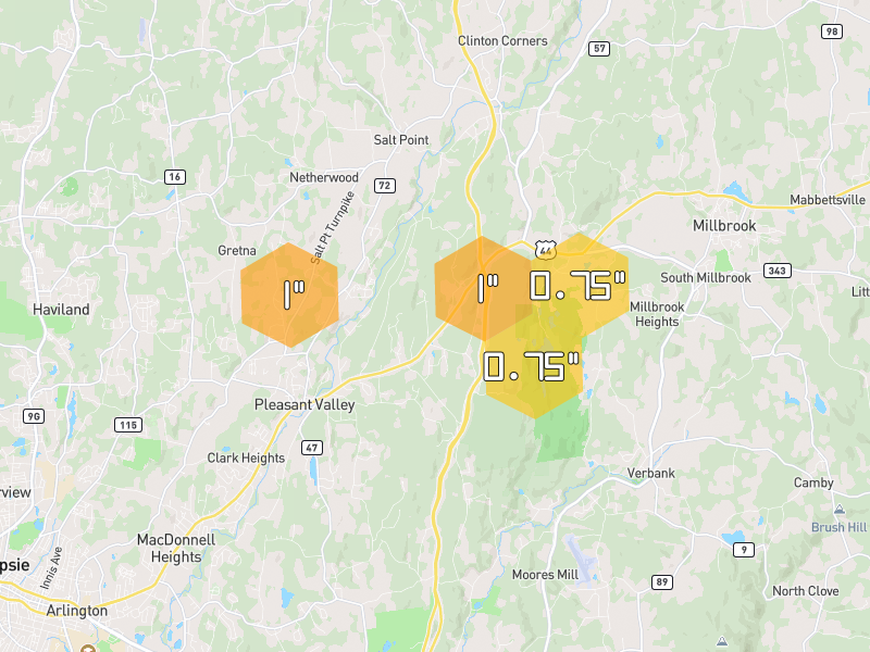 Hail map of Pleasant Valley, NY on Jun 6, 2026, hail up to 1"