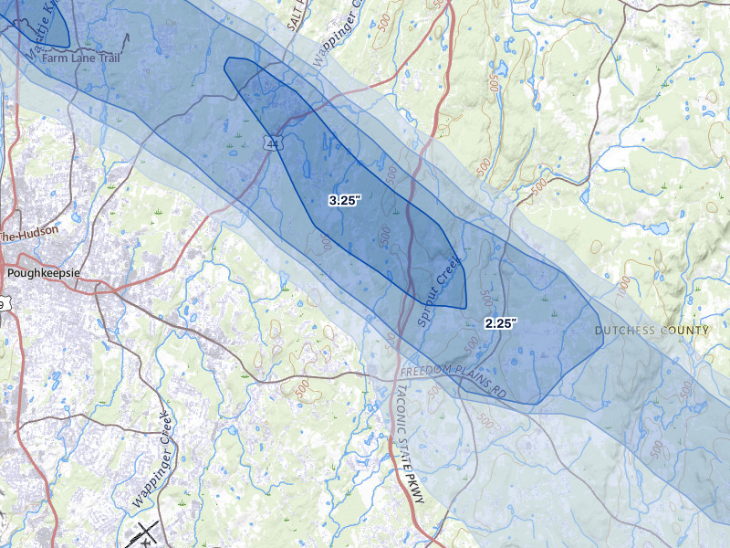 NEXRAD radar-signature map of the hail over Pleasant Valley, NY