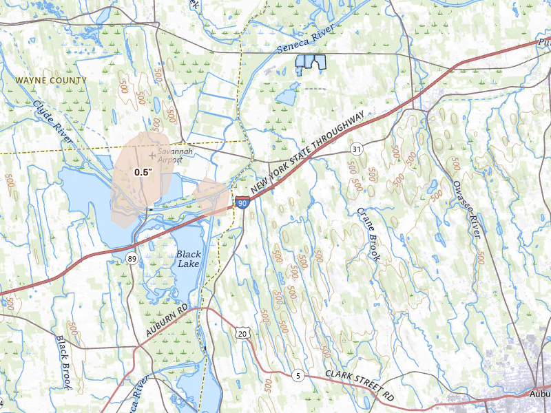 Radar-estimated hail-size map of the storm over Port Byron, NY on Jun 10, 2026