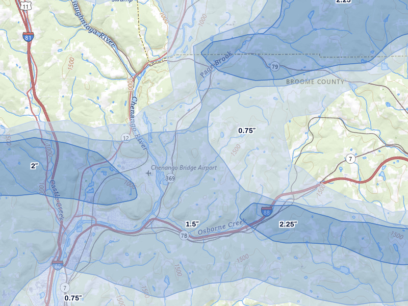 NEXRAD radar-signature map of the hail over Port Crane, NY