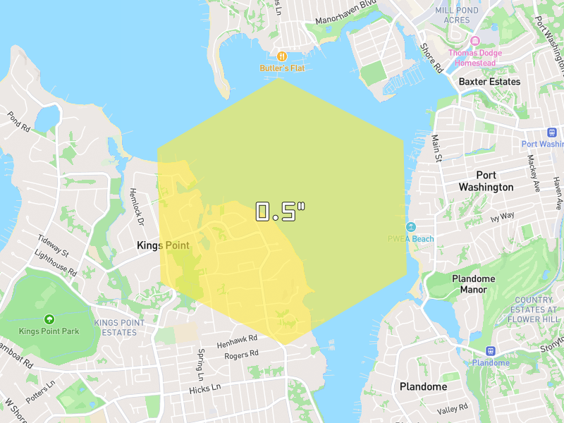 Hail map of Port Washington, NY on Jul 21, 2026, hail up to 0.5"