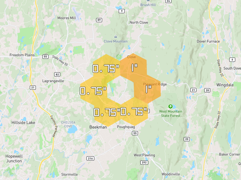 Hail map of Poughquag, NY on Jul 4, 2026, hail up to 1"