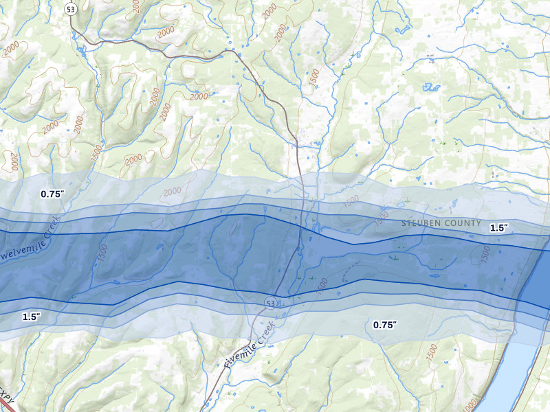 NEXRAD radar-signature map of the hail storm over Prattsburgh, NY on Mar 31, 2026