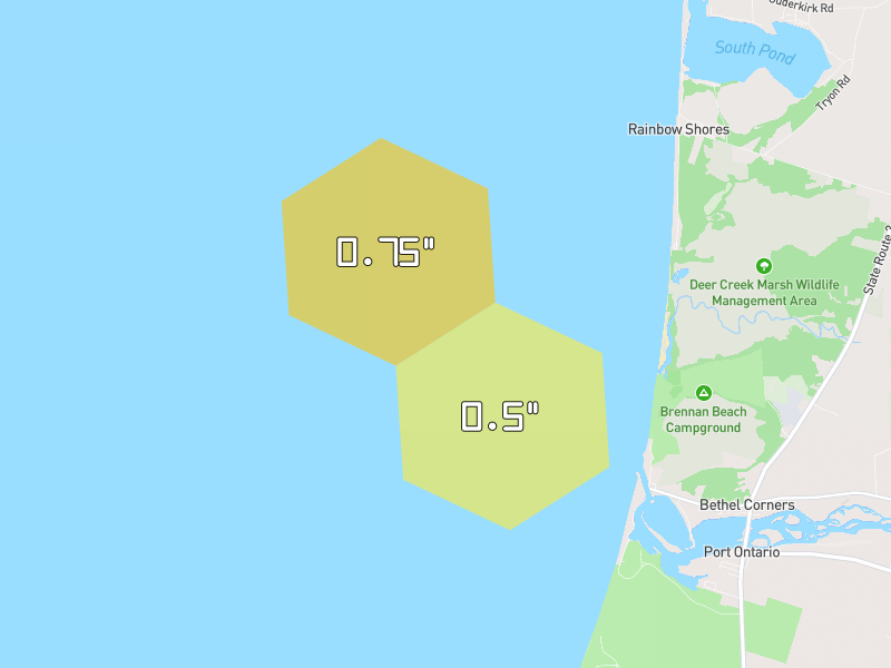 Hail map of Pulaski, NY on Jul 1, 2026, hail up to 0.75"