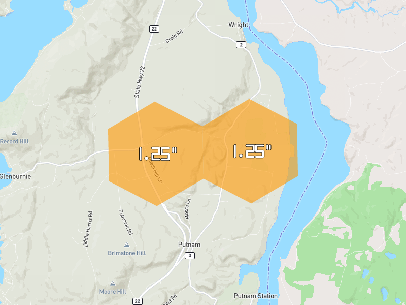 Hail map of Putnam Station, NY on Jun 26, 2026, hail up to 1.25"