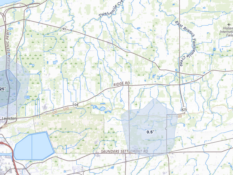 NEXRAD radar-signature map of the hail storm over Ransomville, NY on Jul 27, 2026