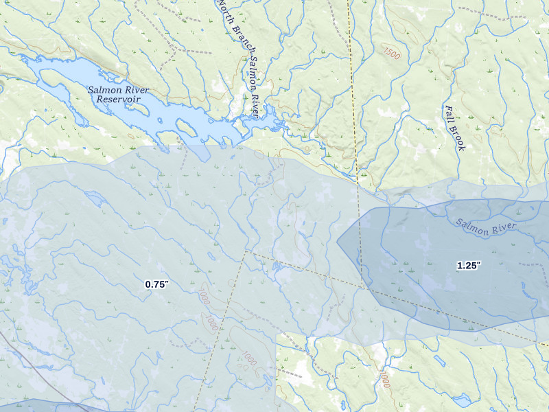 NEXRAD radar-signature map of the hail storm over Redfield, NY on Jul 1, 2026