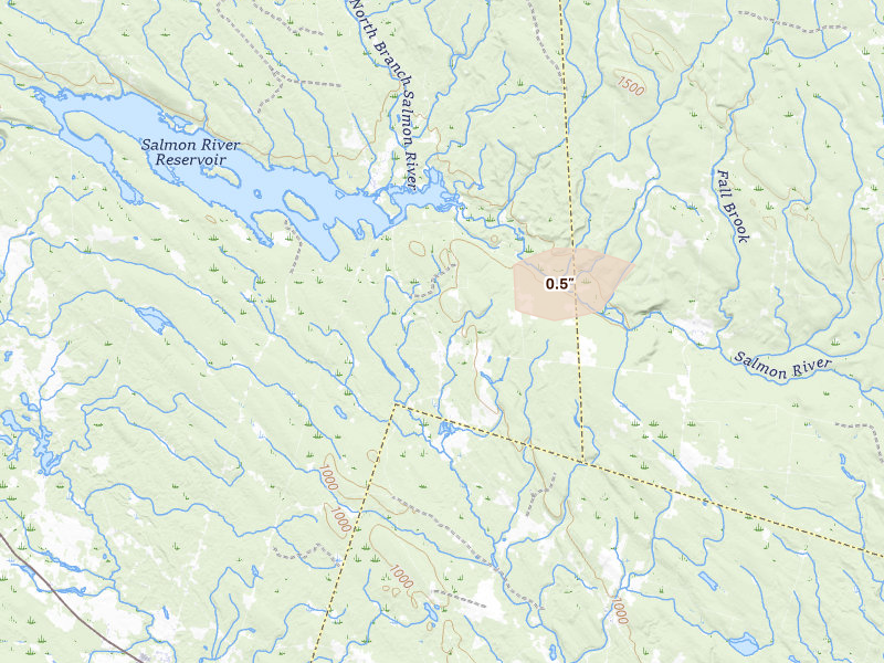 Radar-estimated hail-size map of the storm over Redfield, NY on Aug 27, 2026