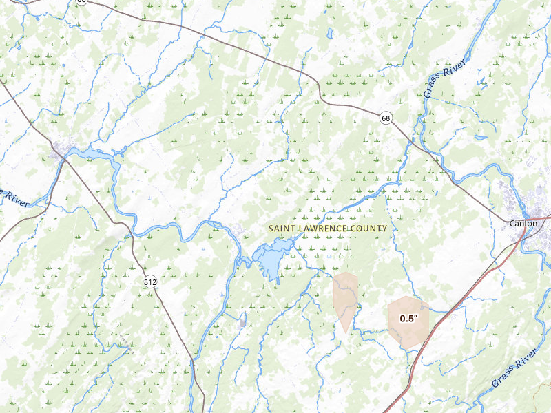 Radar-estimated hail-size map of the storm over Rensselaer Falls, NY